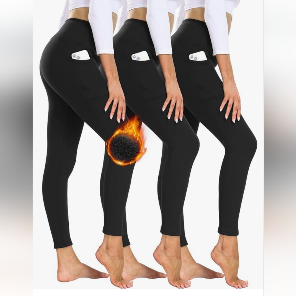Showitty Women’s 3 Pack Leggings Black With Pockets 3 XL